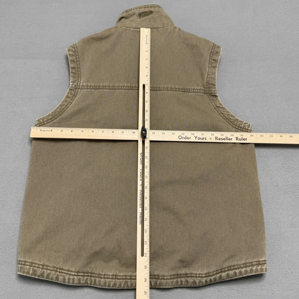 Woolrich Vest Mens M Tan Canvas Striped Fleece Lined Full Zip Rugged Workwear